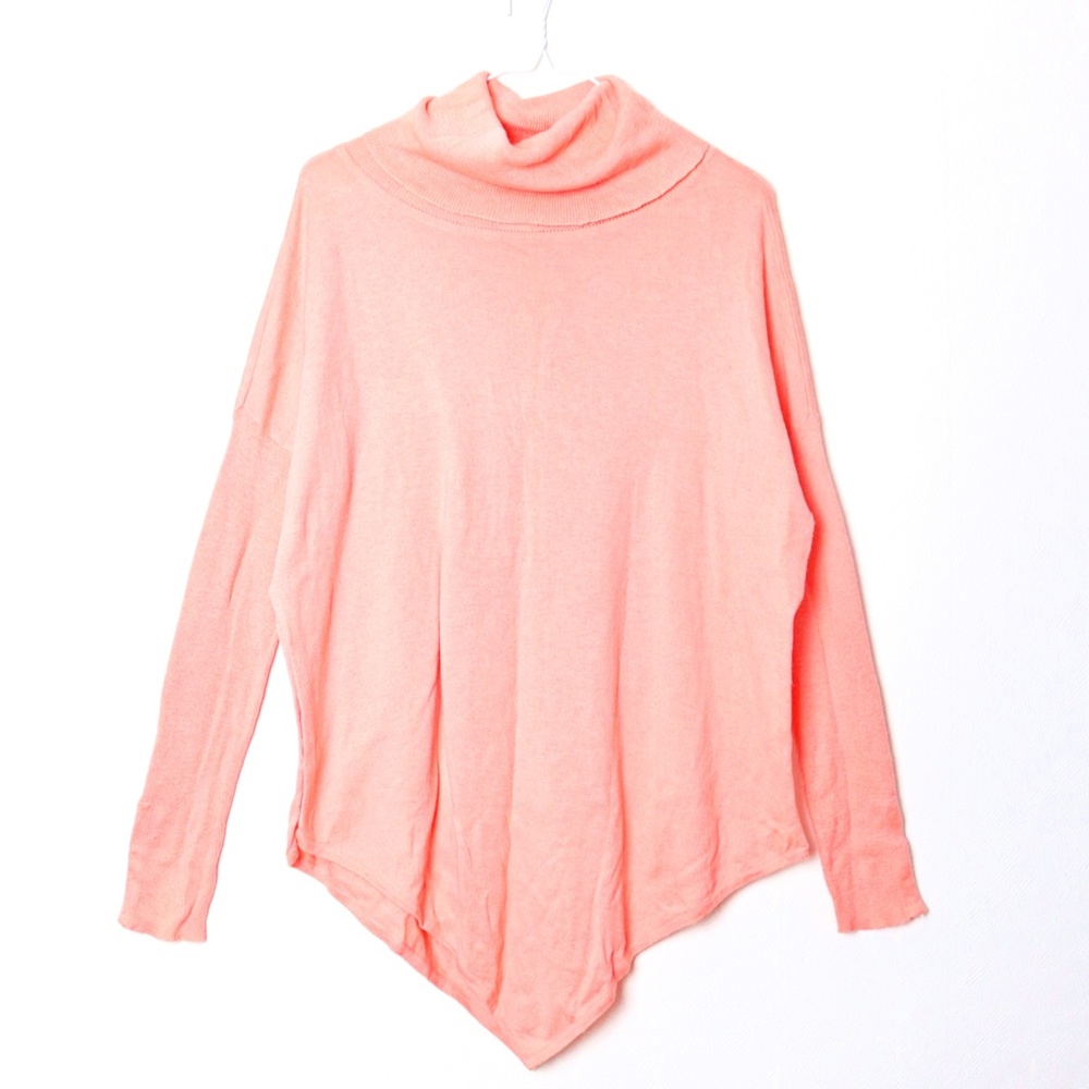 New York & Co Peach Turtleneck Asymmetrical Hem Tunic Sweater Size XS